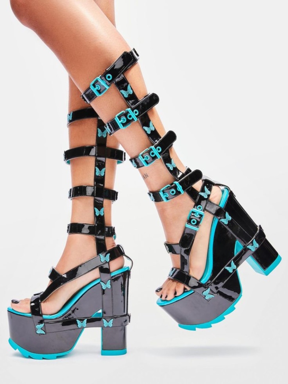 🔥 Y.R.U. Platform Heels – Butterfly Strap Statement Shoes 🦋💙